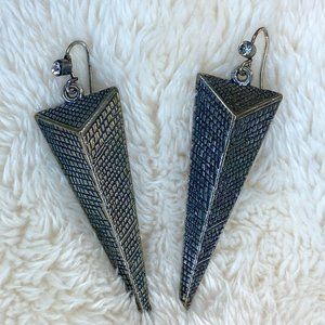 Pyramid Shape Silver Dangling Earrings with Gem